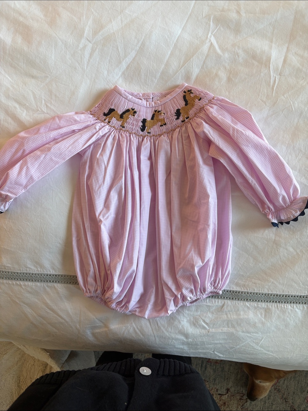 Pink Smocked Pony Long-Sleeve Baby One-Piece Bodysuit